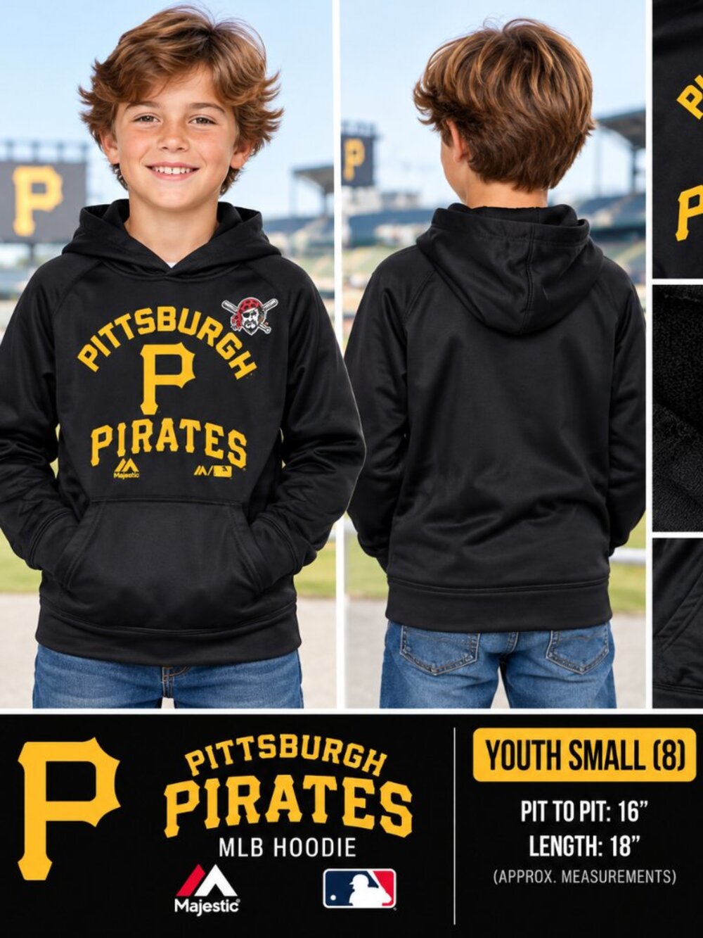 Pittsburgh Pirates Majestic Performance Hoodie – Youth Size Small – $29